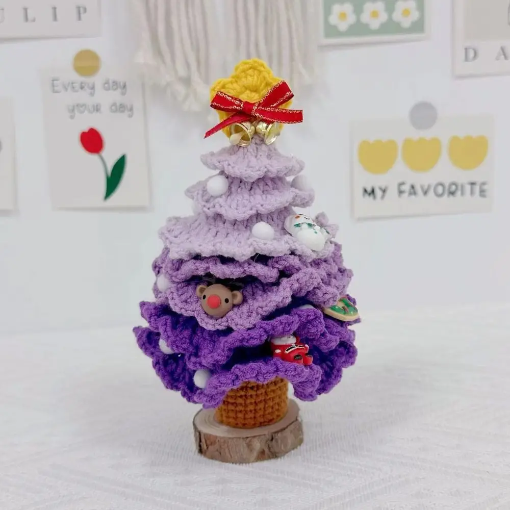 Decoração de árvore de natal de crochê artesanal mini plantas de flores de malha pinho árvore de natal em vaso criatividade fofa