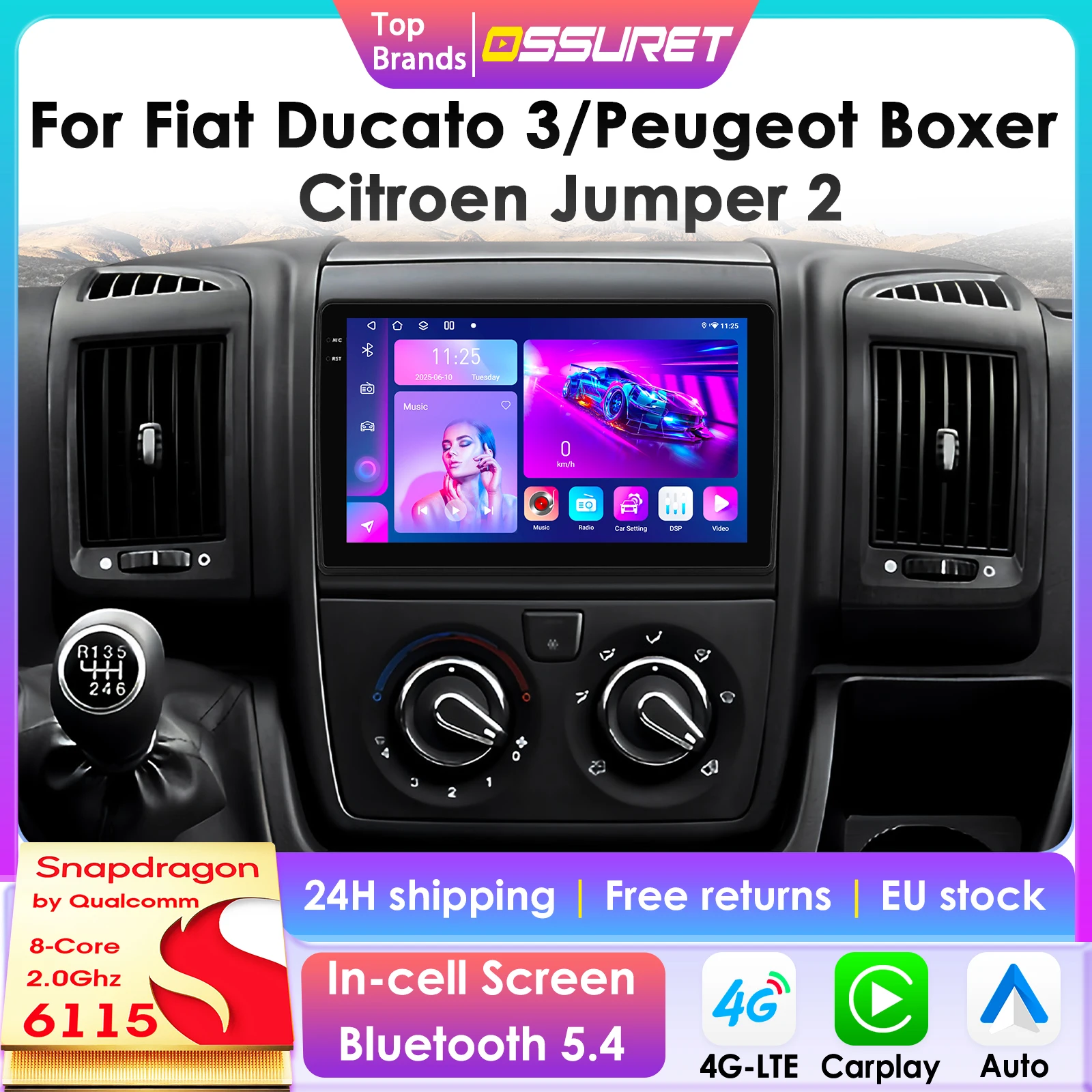 CarPlay Android 13 Autoradio für Fiat Ducato 3 für Citroen Jumper 2 für Peugeot Boxer 2 Auto Multimedia Vedio Player 2din Navi GPS