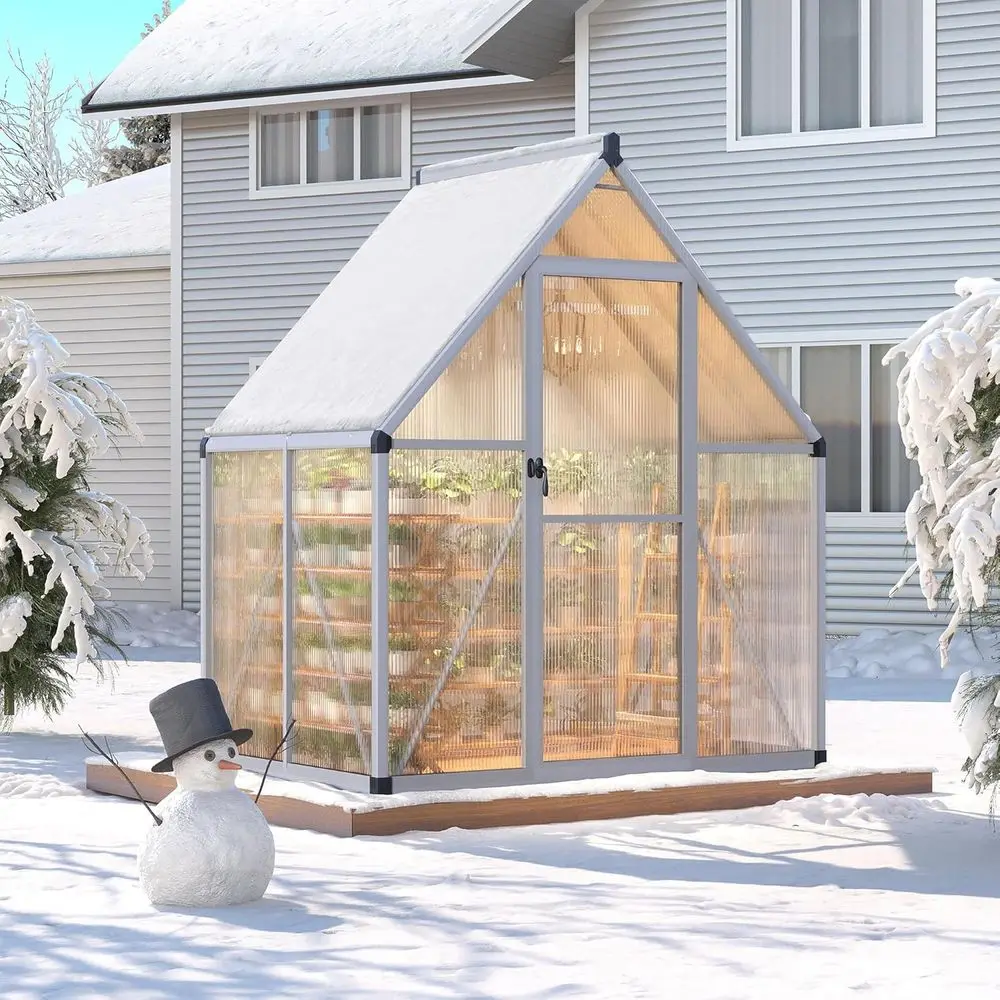 

Polycarbonate Walk-in Greenhouse, 6x4 ft, Aluminum Frame, Adjustable Roof Vent, Lockable Door for Garden, Backyard, and Patio, E