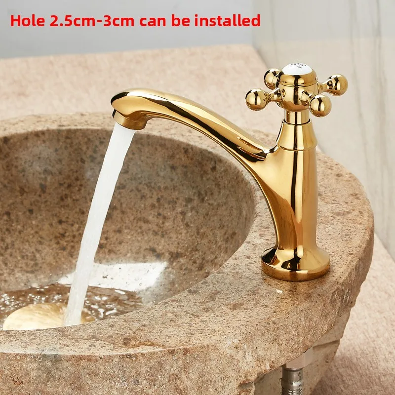 Solid Brass Single-Cold Outdoor Sink Faucet with Quick-Open Valve for Marble Stone Basin Outdoor Balcony & Garden Use