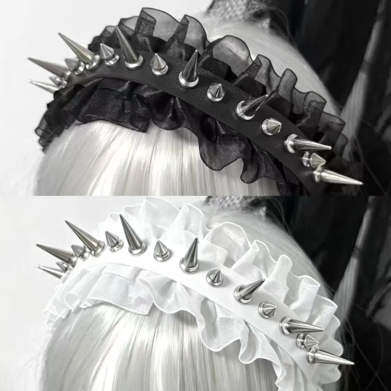 Black White Punk Goth Rivet Headband Y2K Lace Rock Headdress Women's Dance Party  Fashion Party Carnival Hair Accessories Gift