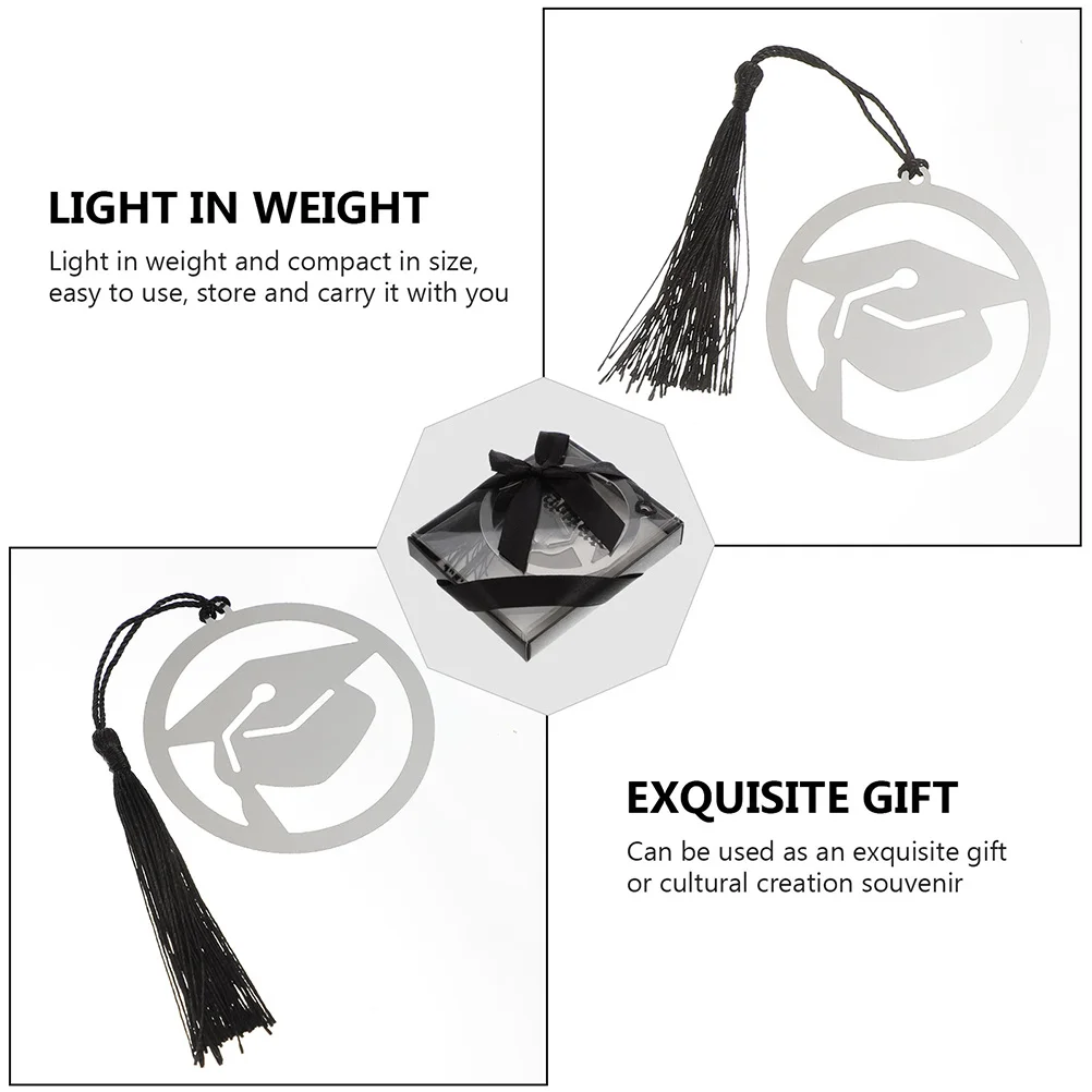 6Pcs Stainless Steel Graduation Bookmarks Tassel Decorative Page-Markers Student Reading Lightweight Book Markers