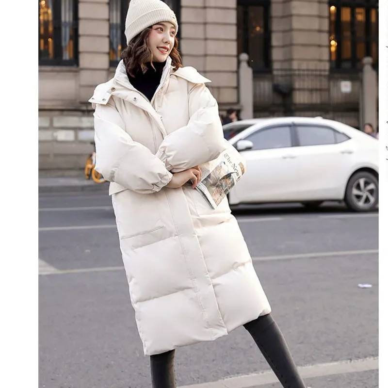 Winter Ladies Hooded Thickening Puffer Outwear 2024 Women Over The Knee Down Cotton Jacket Female Long Styles Cotton Padded Coat