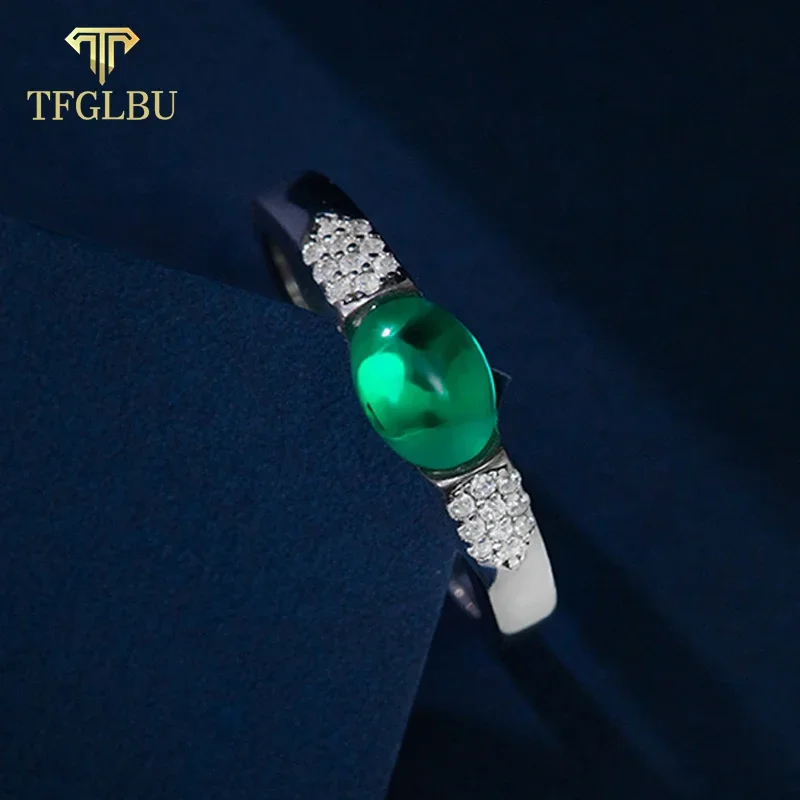 

TFGLBU 5*7mm New Vintage Oval Colombian Emerald Ring for Women Genuine Solid 925 Silver Gemstone Band Party Fancy Birthday Gift