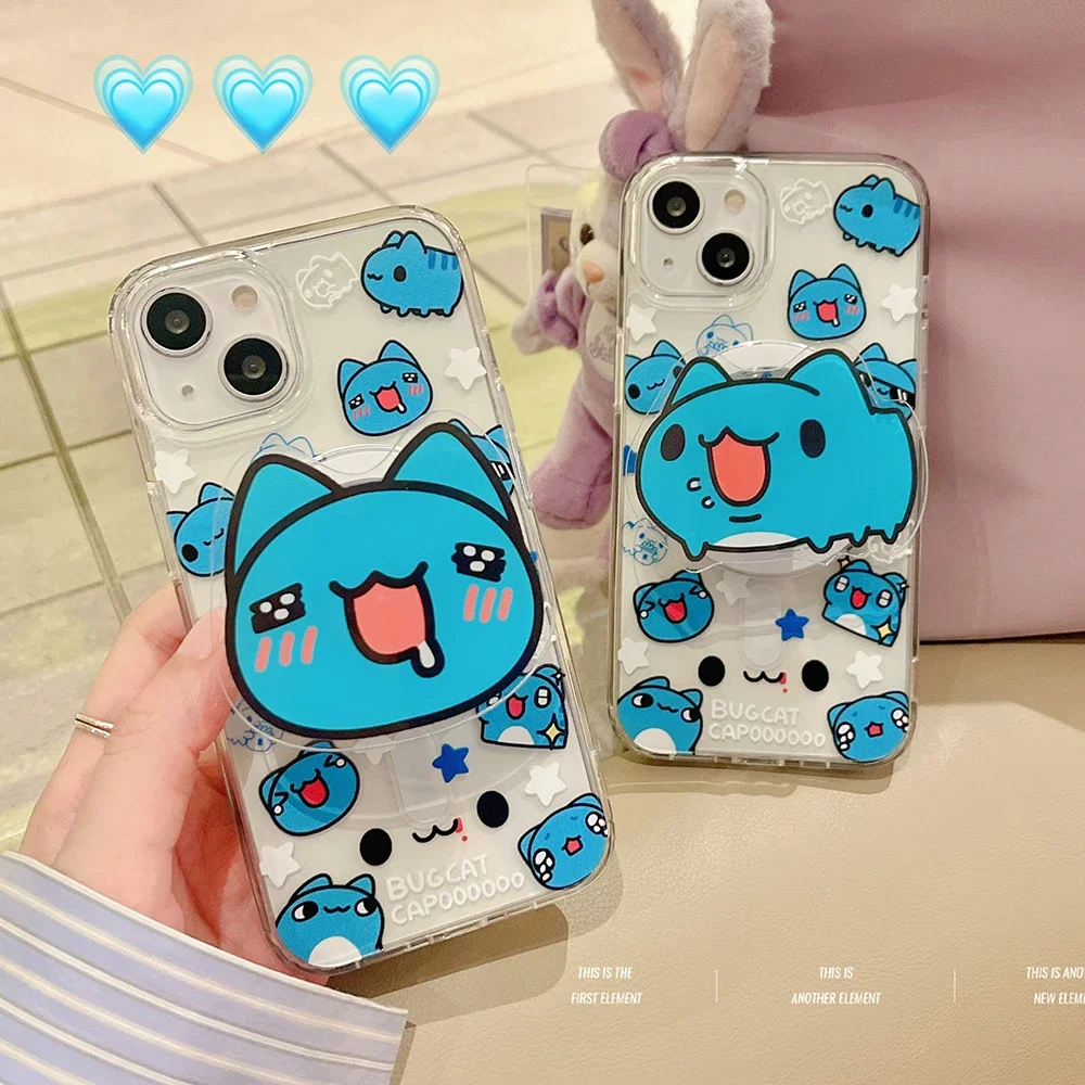 Cartoon Cute Bugcat Capoos for Magsafe Magnetic Bracket Phone Case For iPhone 15 14 13 12 11 Pro Max Anti-fall Back Cover Gift