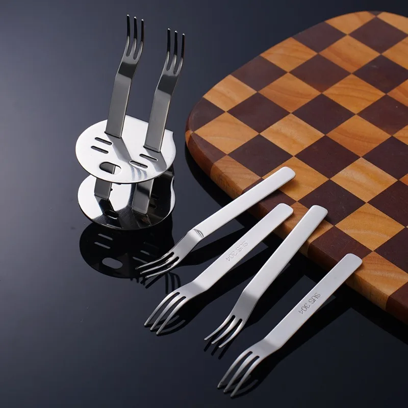 304 Fruit Fork Creative Cake Fork Set Mooncake Fork Titanium Plated Dessert Three Toothed Fork Stainless Steel Fruit Sign