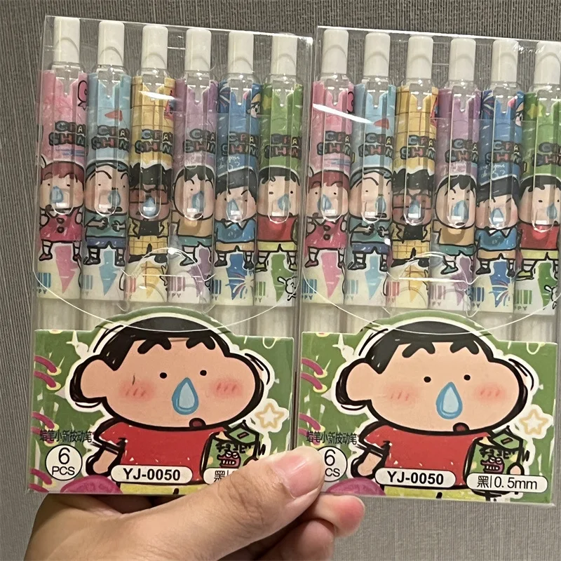 6 Pcs Kawaii Crayon Shin-Chans Nohara Himawari Neutral Pen St Pen Head 0.5Mm Black Signature Pen Quick Drying Cartoon Girls Gift