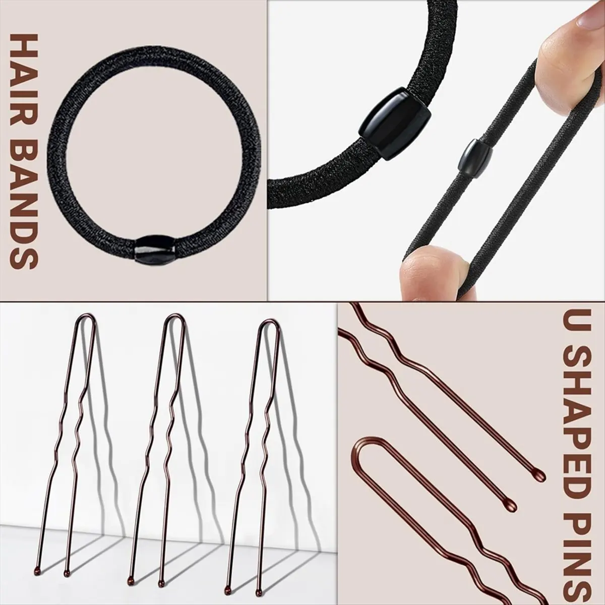 (A75U] Bun Maker and Hair Nets Set,with 8 Bun Makers for Women, 10 Brown Invisibility Nets,5 Elastic Bands and 40 U Pins Brown