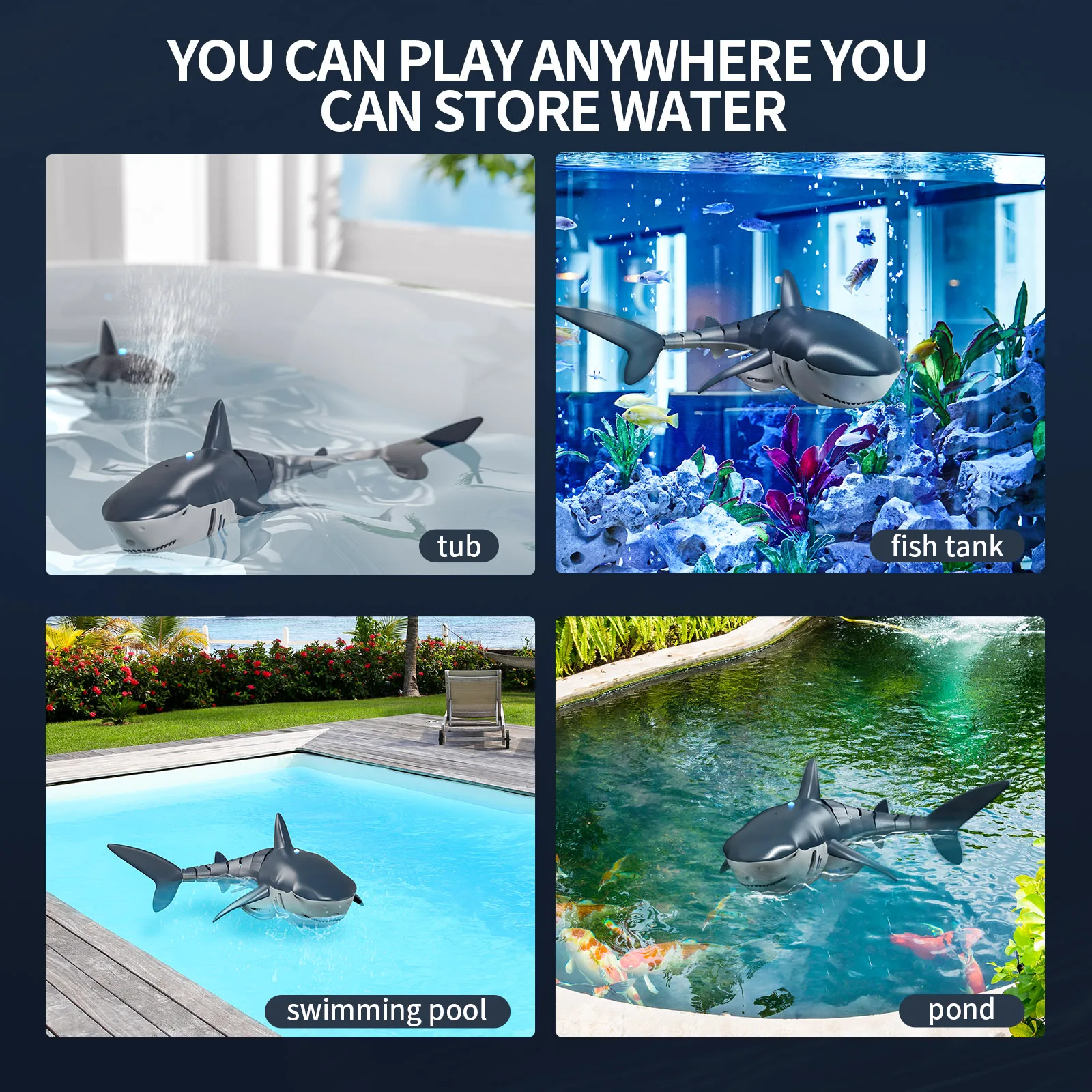 2.4G Remote Control Shark Toys Swimming Pool Bathroom Gift Remote Control Boat Toys Kids Boys Kids Cool Toys Shark Submarine