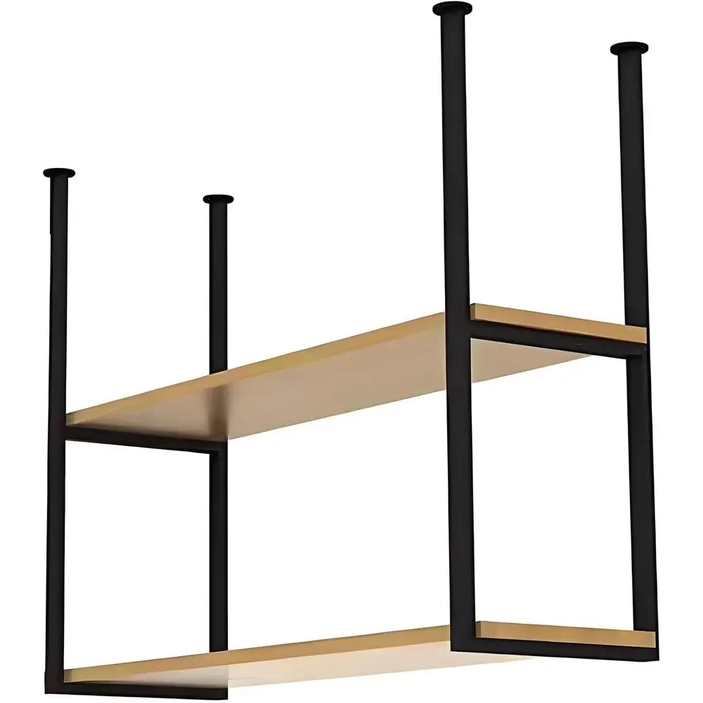 

Two-Tier Wooden Kitchen Dish Organizer with Hanging Wine Rack, 110x30x80cm for Home Bar