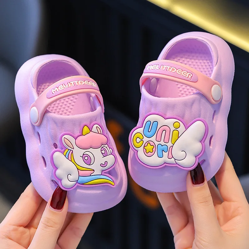 Summer Aged 0-4 Children Slippers Cute Cartoon Pony Baby Sandals For Girls Flip Flops Non-Slip Toddler Home Kids Garden Shoes