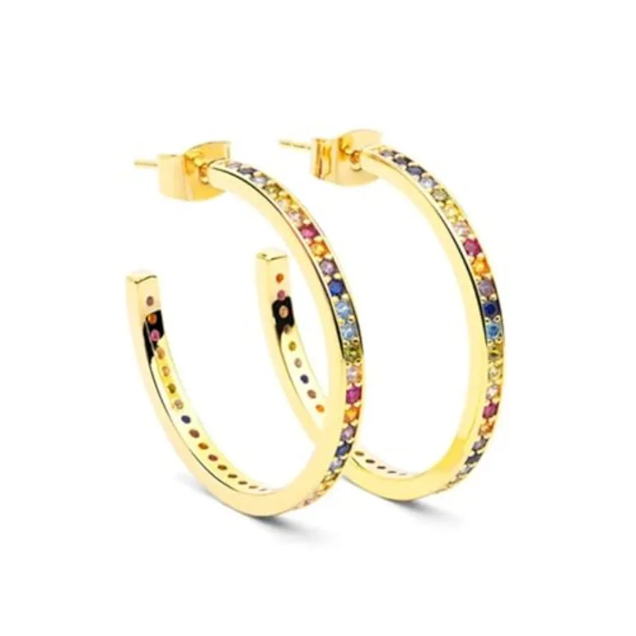 

Boho Colorful CZ Open Big Hoop Earrings for Women Dainty Sterling Post Stud Plated Rainbow Crystal C Shaped Huggie Hoops Hypoal