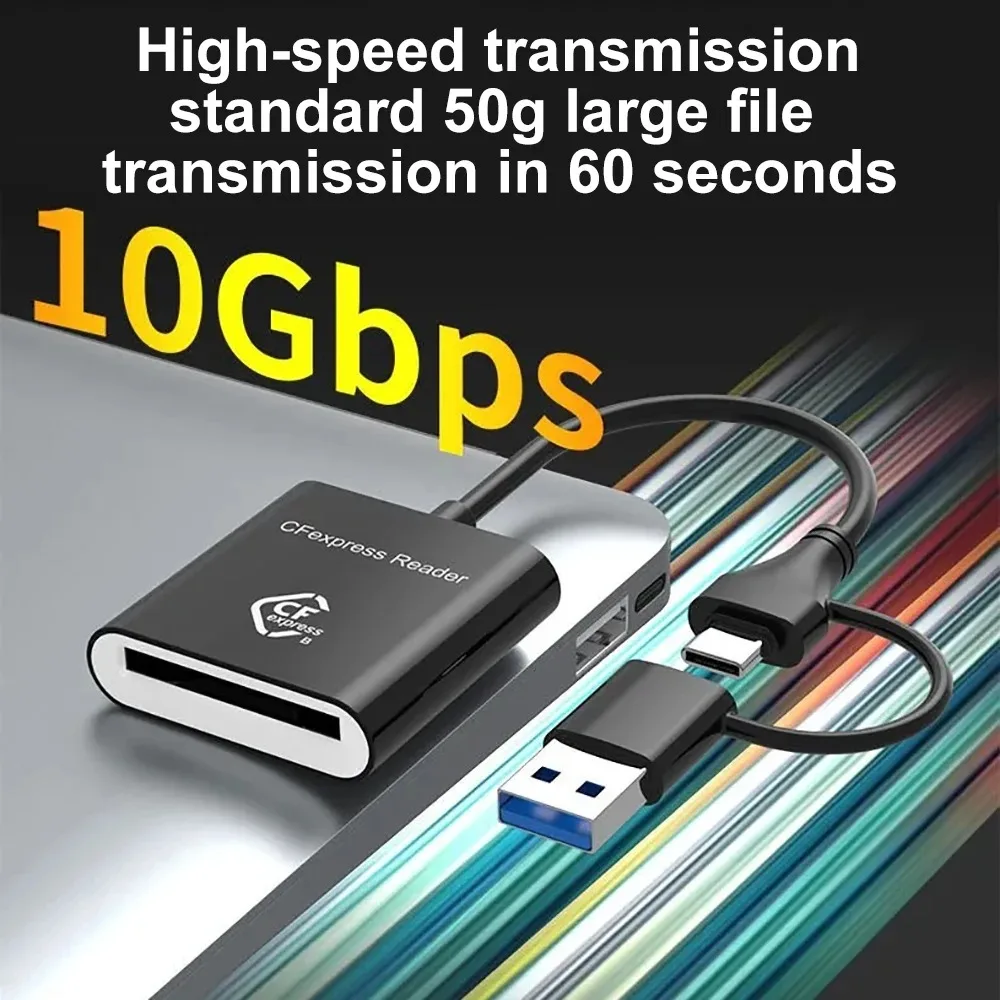 KEBIDU USB3.2 Gen2 10Gbps CFexpress Type-B Card Reader Writer 2in1 USB-A & USB-C Adapter Support Windows Android