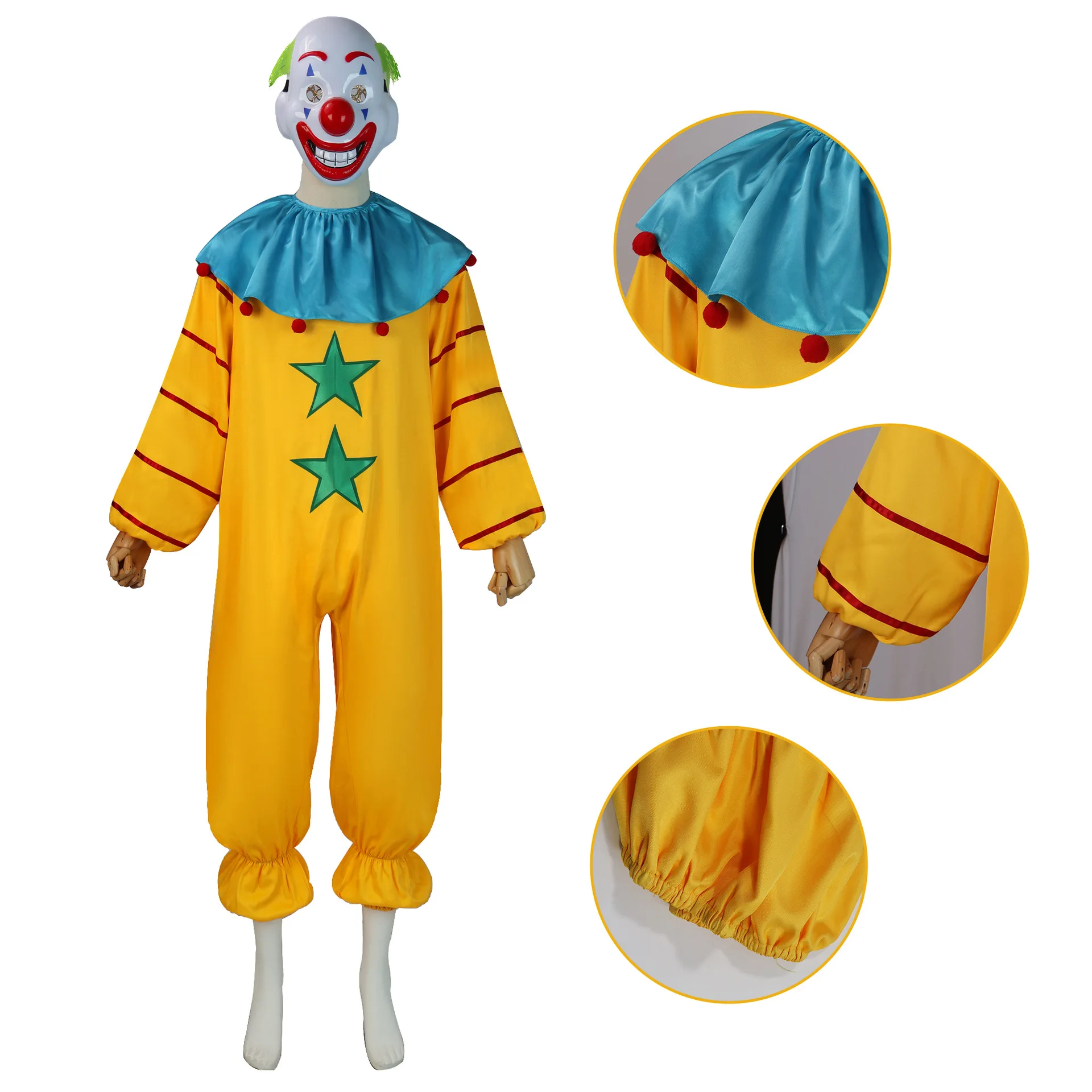 New Clown Halloween Cosplay Costumes Party Funky Onesies Cosplay Props Horror Movie Stephen King\'s It Clothes Mask