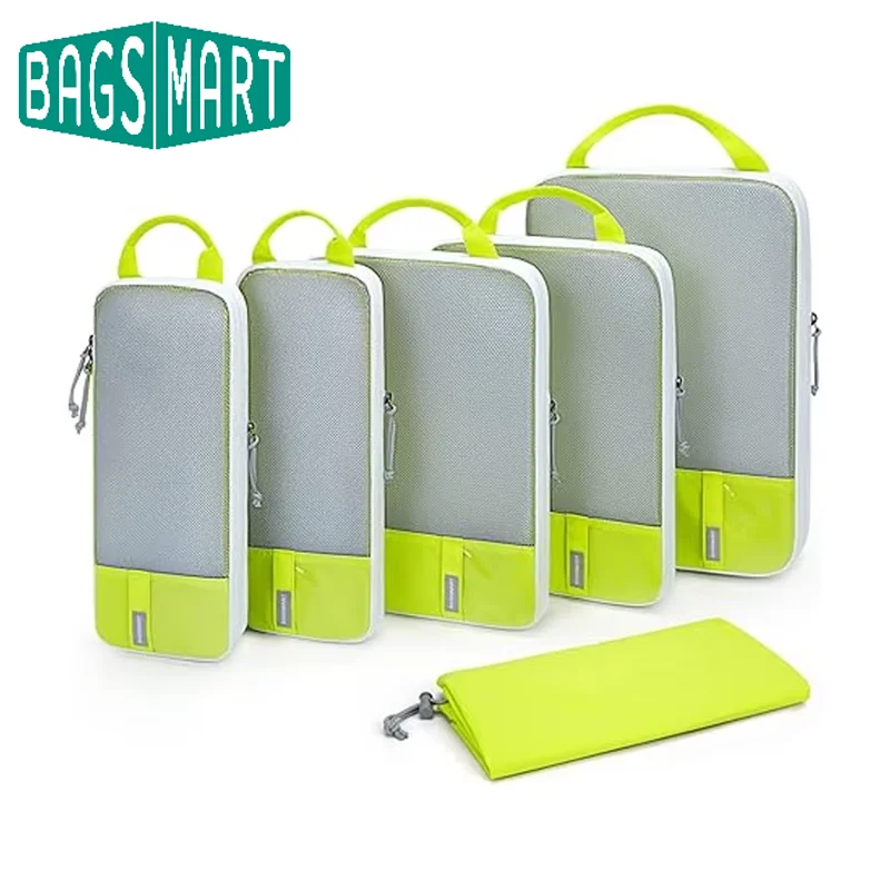 BAGSMART 6 Set Compression Packing Cubes Travel Essential Luggage Organizer Bags Lightweight Durable Space Saver Bags