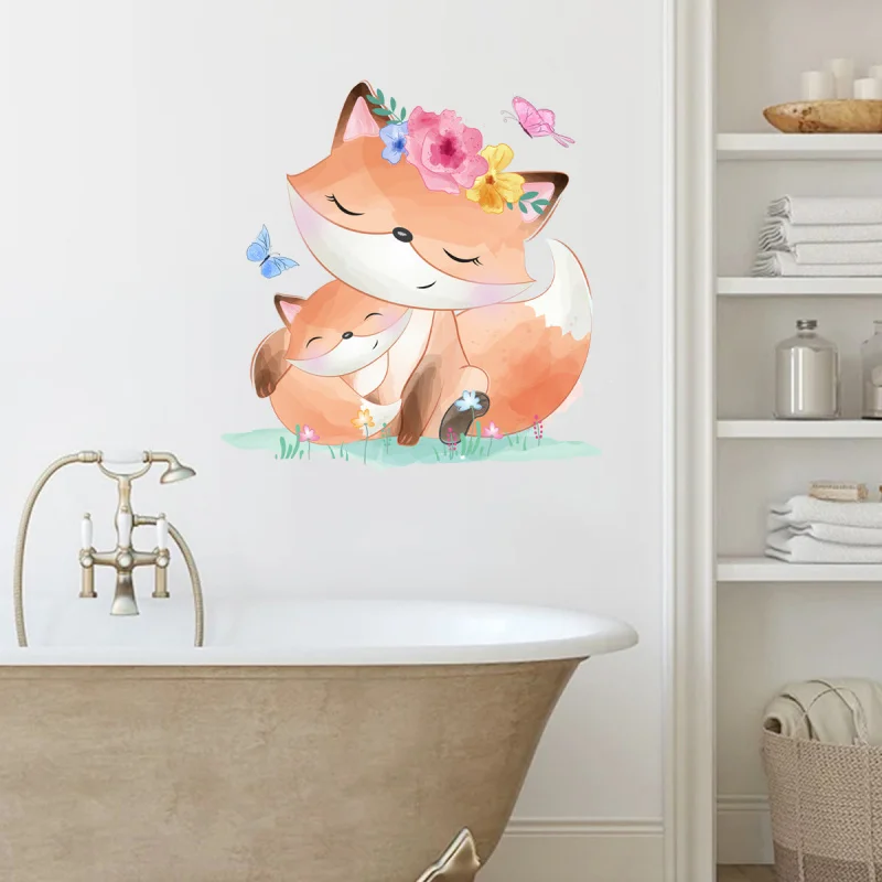 

Cartoon Cute Lawn Little Fox Butterfly Wall Sticker Children's Room Bedroom Wall Decoration Sticker Self-Adhesive Removable