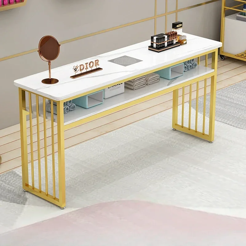 

Metal Japanese Nail Desk Vanity Simple Speciality Modern Manicure Table Design Golden Mesa De Manicure Salon Furniture