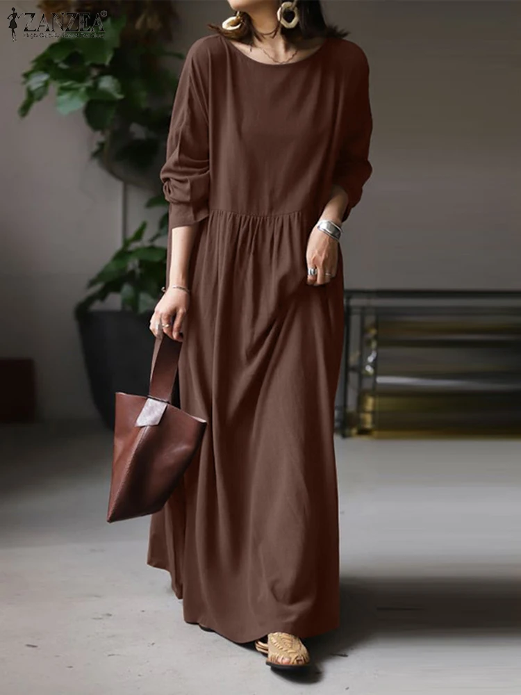 2023 Autumn Vintage Long Sleeve Solid Sundress Women Elegant Maxi Long Dress ZANZEA Kaftan Femme Robe Vestidos Baggy  7