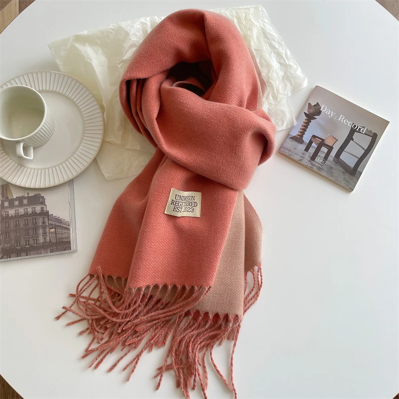 2023 Warm Winter Cashmere Scarf for Women Fashion Korean Style Casual Solid Color Double Side Neckerchief Shawl Wraps Blanket