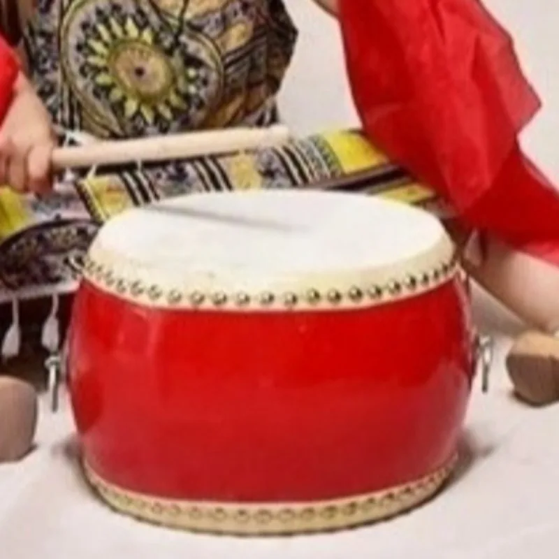 5/6 Inch Flat Drum Solid Wood Cowhide Drums Children Toys Teaching Red Drum Portable Chinese Tradition Percussion Instruments