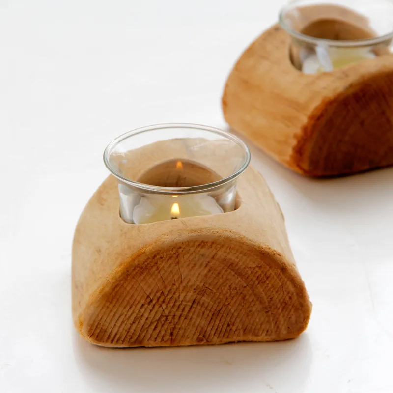 

Fashion Creativity Candle Holder Wooden Candlestick Round Candle Holder Table Desktop Plant Flower Home Decoration