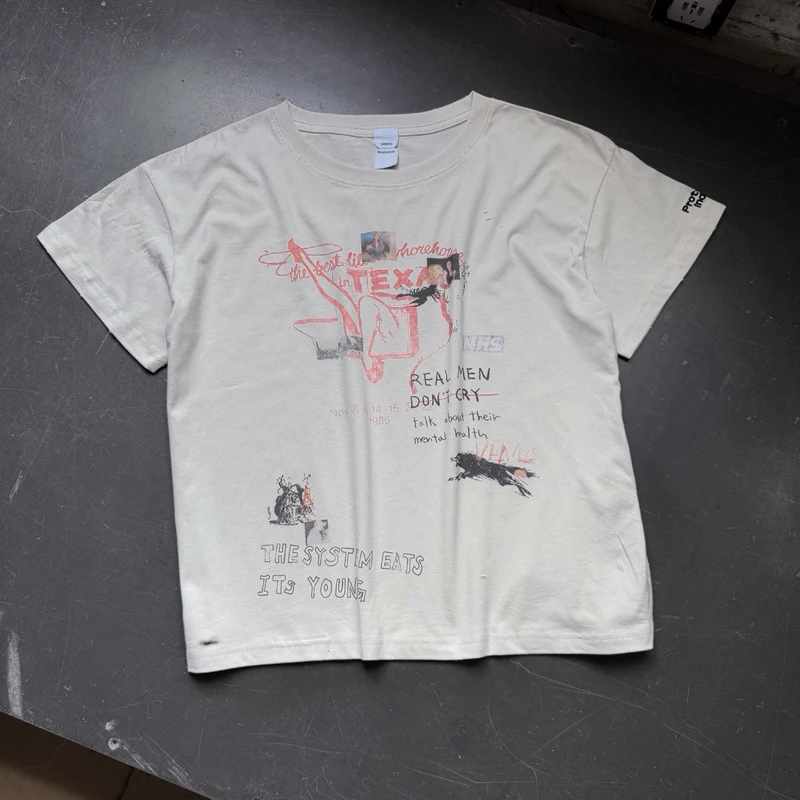 New Style Streetwear Protocol T-shirt Ripped Hole Casual High Quality Pattern Printed Short Sleeve T Shirt