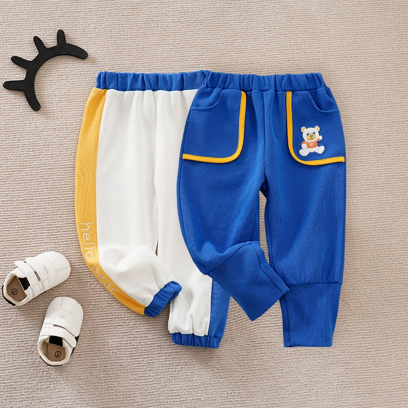 

Детские однотонные брюки с героями мультфильмов для мальчиков и девочек 1–3 лет, повседневные брюки на все сезоны, детские брюки с эластичной резинкой на талии