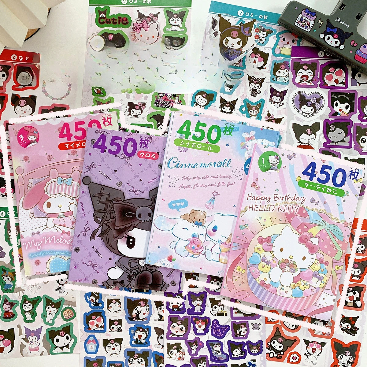 450Pcs Sanrio Kuromi Hello Kitty Sticker Book My Melody Goo Card Cartoon Kawaii Sticker Hand Account Decoration for Girls Gift