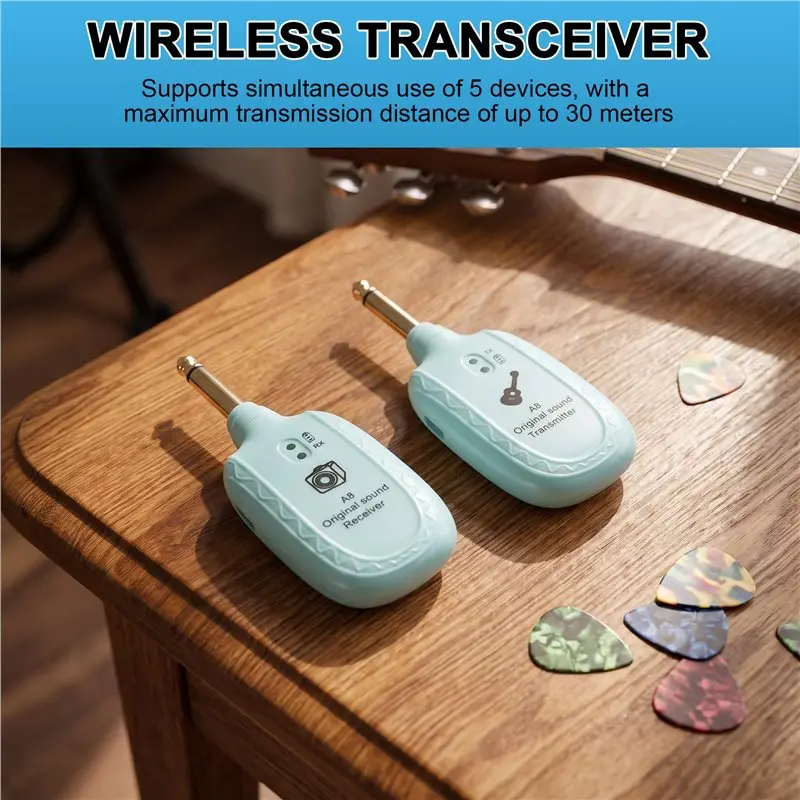 -[cilae-17R] A8 Wireless Guitar System Transceiver For Electric Guitars And Basses Pickup Built-In Battery For Guitars Bass Blue