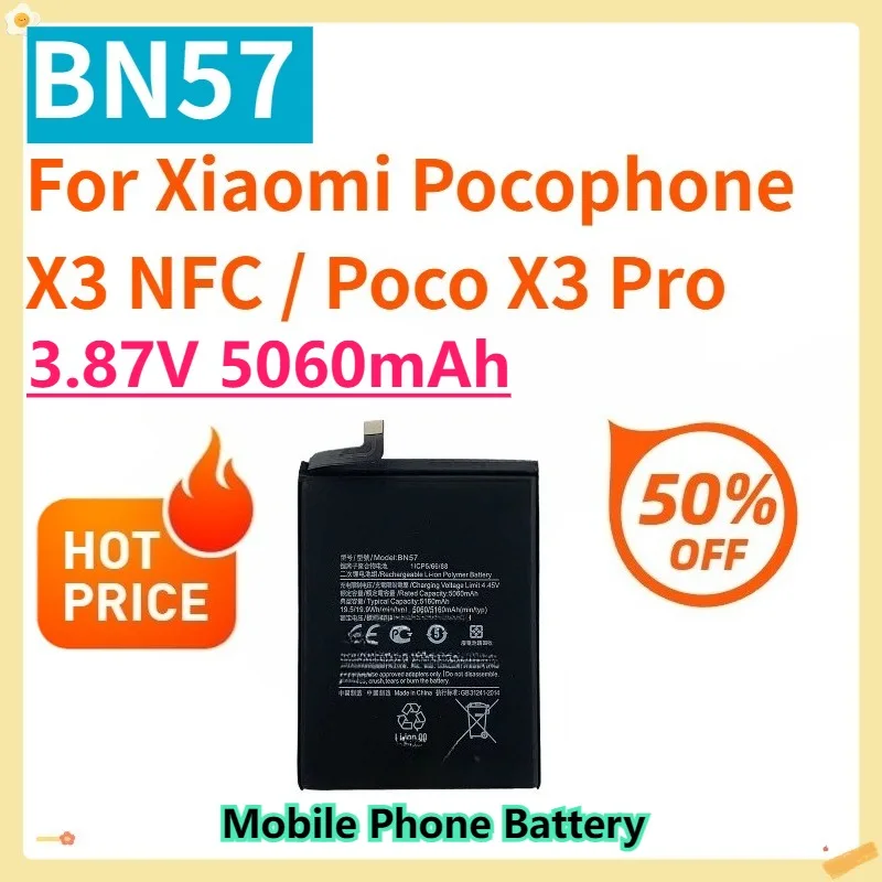 

For Xiaomi Pocophone X3 NFC / Poco X3 Pro BN57 3.87V 5060mAh Phone Replacement Battery