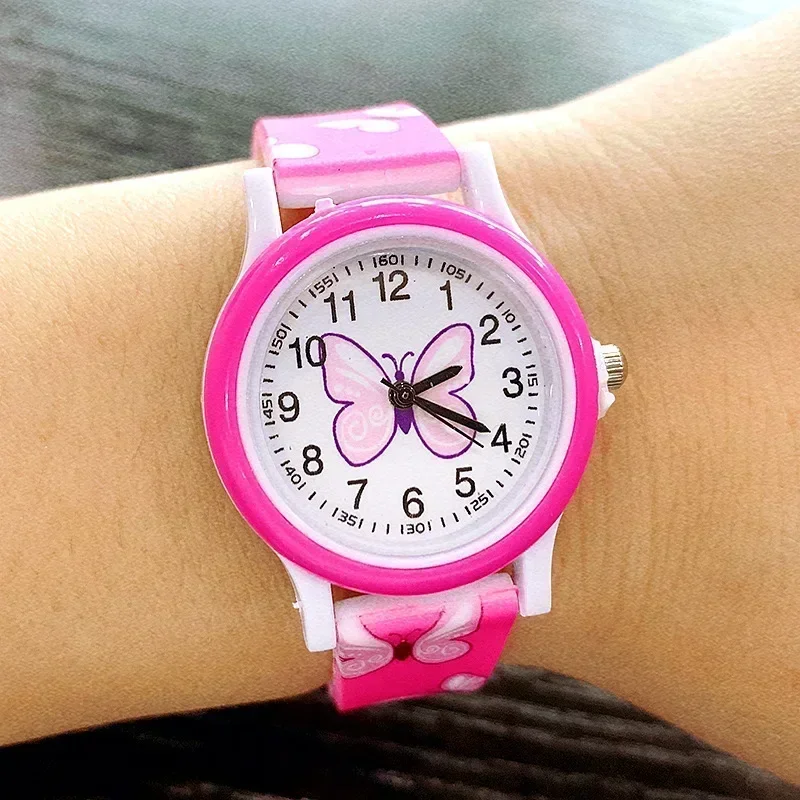 Butterfly Printing Candy Colour Quartz Watches Kids Children Students Party Gifts Clock
