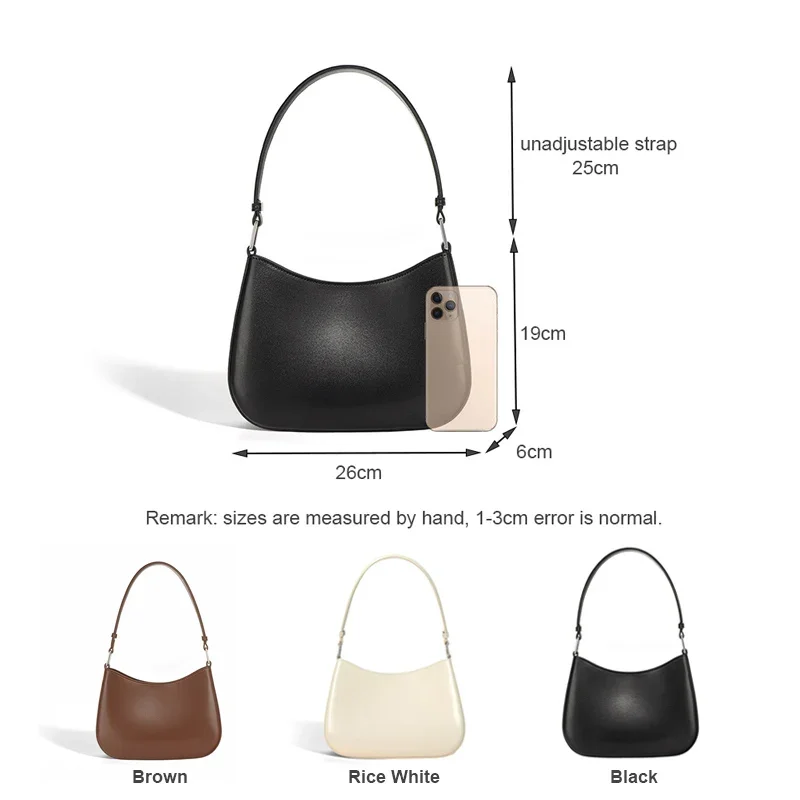 Designer Luxury Cowhide Shoulder Armpit Bag for Women Fashion Solid Color Genuine Leather Solid Color Hasp Handbag Simple Wallet