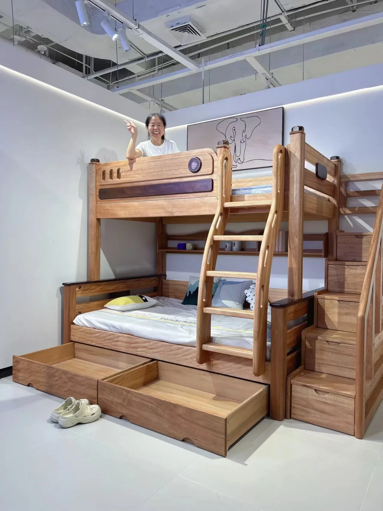 Children's solid wood upper and lower beds, red sandalwood mother and child beds, wood wax oil high and low beds
