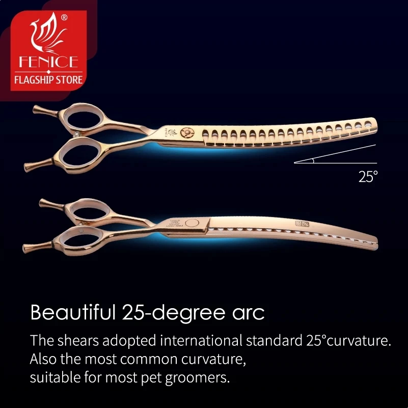 Fenice Professional 7.0/7.5 Inch Gold Curved Chunker Grooming Pet Dog JP440C Scissors Shears