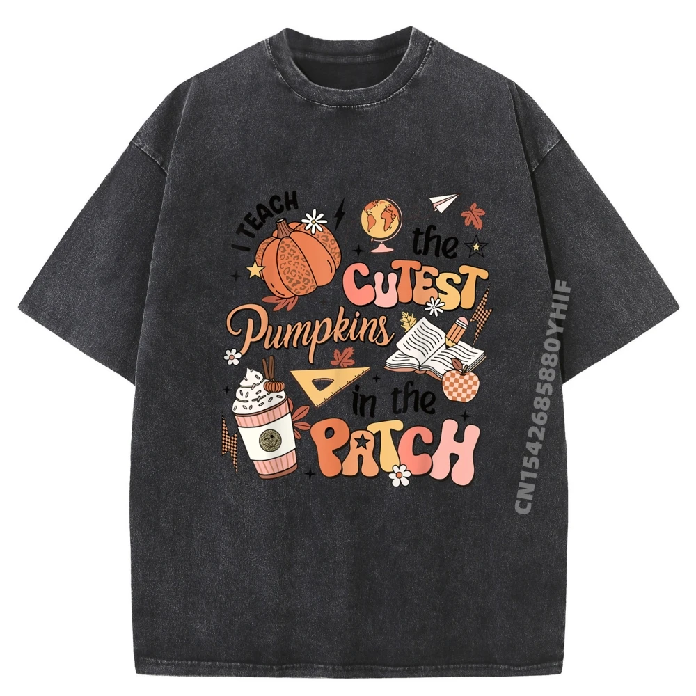 

I Teach The Cutest Pumpkins In The Patch Autumn Fall Teacher Graphic T Shirt Funny Washed New Shirts And T-Shirts Illustration