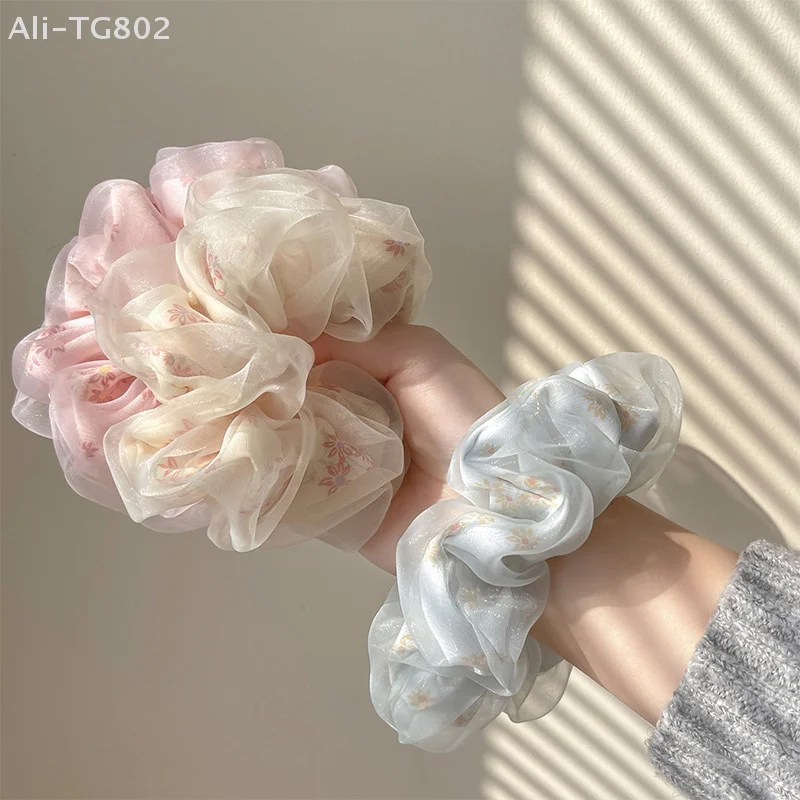 Doppellagige Seiden-Organza-Haargummis mit süßen Blumen, Haarband für Mädchen, Pferdeschwanzhalter, Gummibänder, Haarbänder, Haaraccessoires