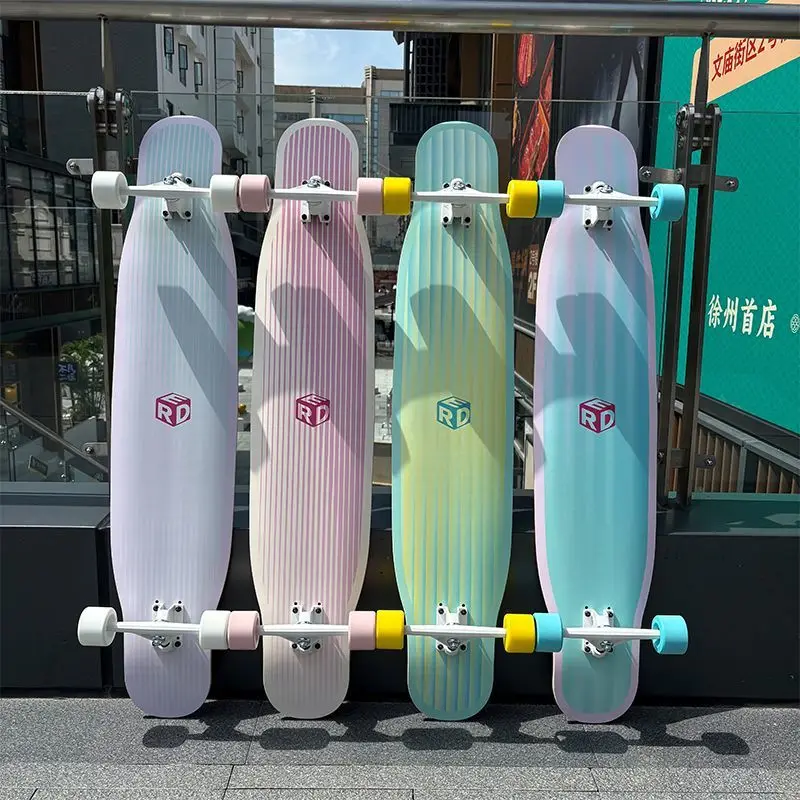 Professional Longboard Skateboard for Adults - 4 Wheels Complete Dancing Board, Freestyle Flat & Tricks, Smooth Ride for Com
