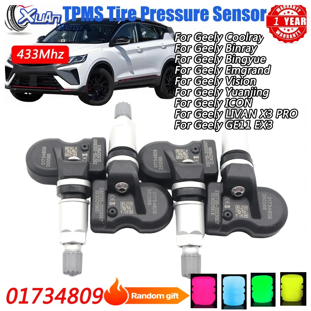 

01734809 1017034 Tire Pressure Monitoring Sensor For Geely Emgrand Coolray EV500 EV450 Vision 433MHz Luminous Car Tire Valve Cap