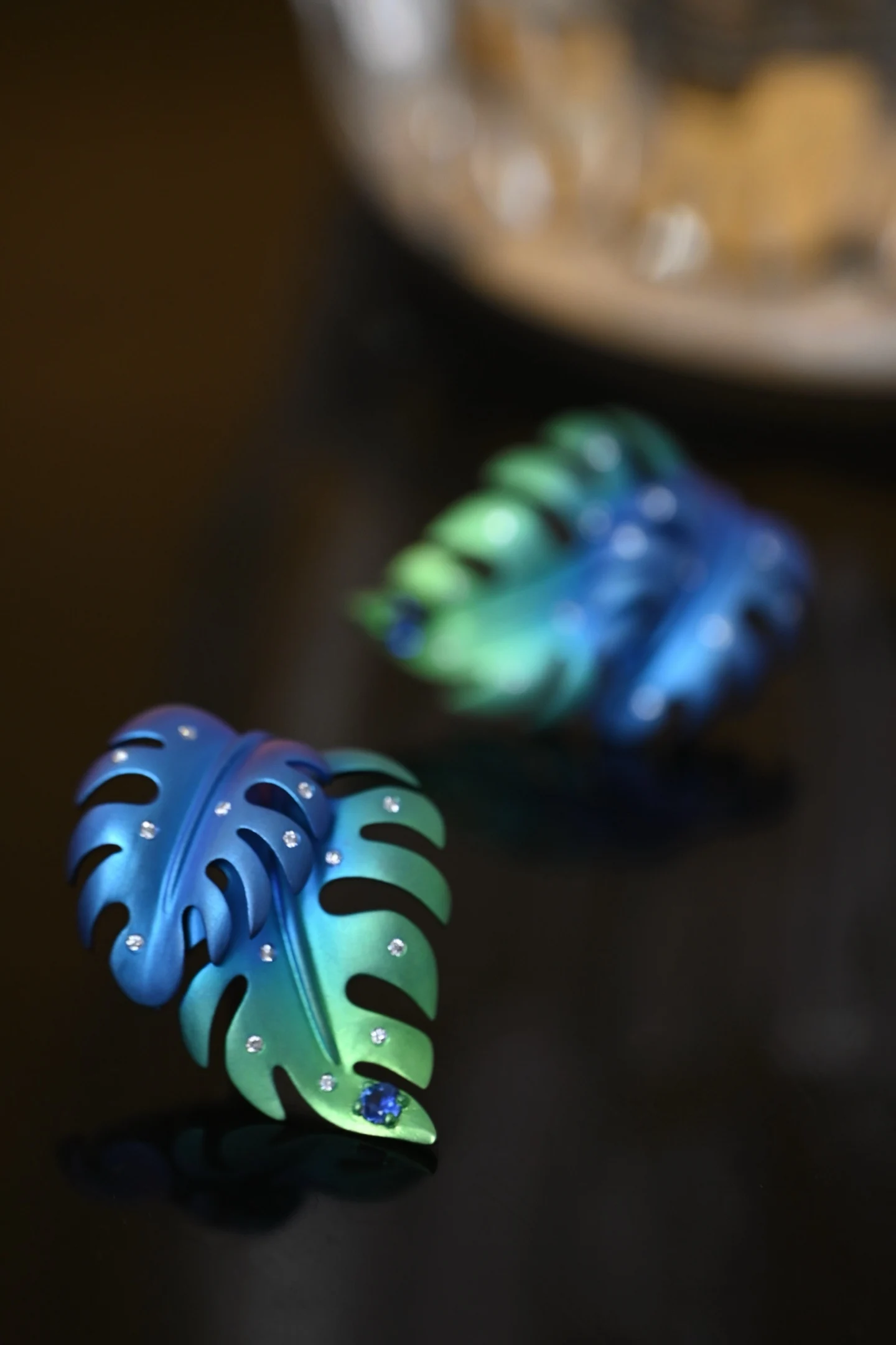 

Exquisite Titanium - Metal Earrings with Natural Mini - Blue Sapphires and Cultured Diamonds-Premium Quality.Flawless Details