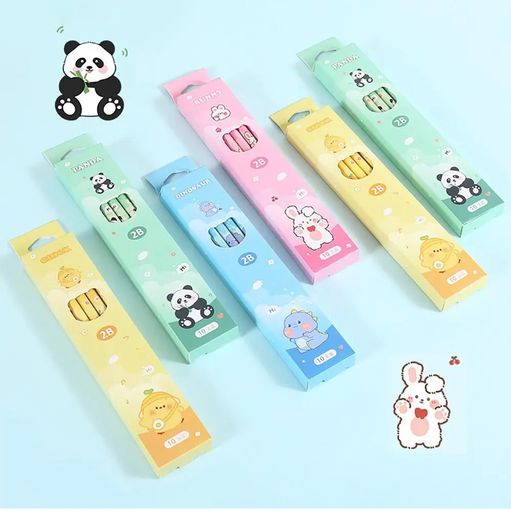 10Pcs Durable With Rubber Head 2B Pencil Smooth Writing Cartoon Writing Pencil Stationery Painting Pencil Office