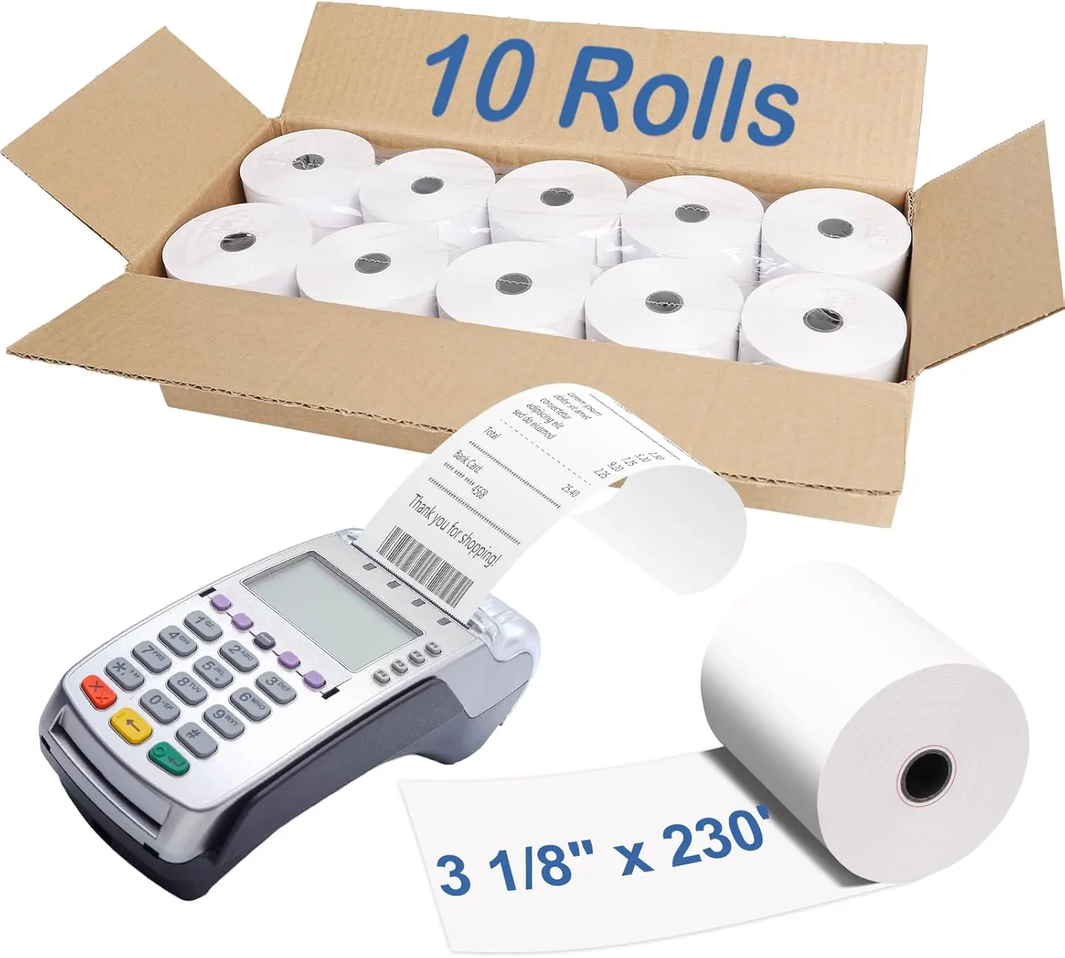 

10 Rolls Thermal Paper Receipt Rolls, 3 1/8 X 230, Fits All POS Systems, BPA Free