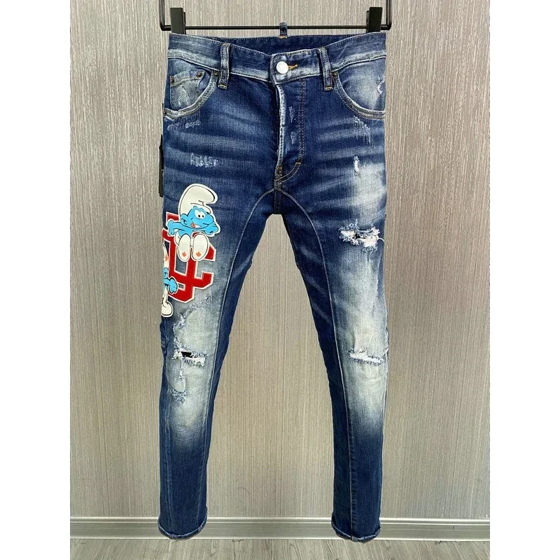 Top Brand Dsq2 Jeans Icona stile italiano Pantaloni jeans slim Pantaloni jeans da uomo Cerniera Pantaloni a matita con foro blu per uomo