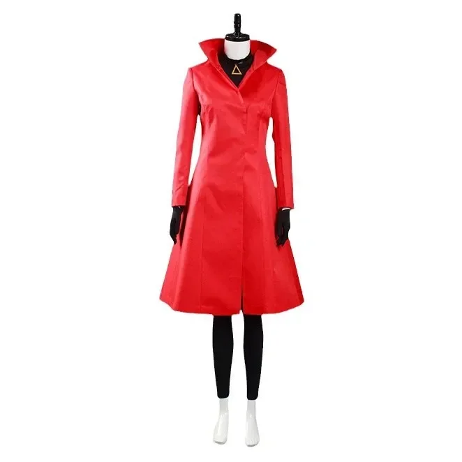 

Carmen Sandiego Cosplay Costume Red windbreaker Red Dress with Hat Gloves Halloween Carnival Party Role Play Suit For Woman Girl