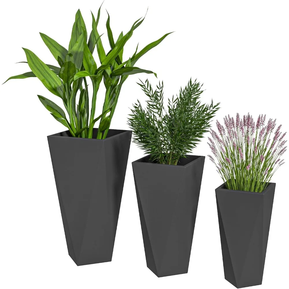 

Outsunny Set of 3 Tall Planters, 28.75", 24.5", 20.5", MgO Indoor Outdoor Planters with Drainage Holes, Stackable Flower Pots fo
