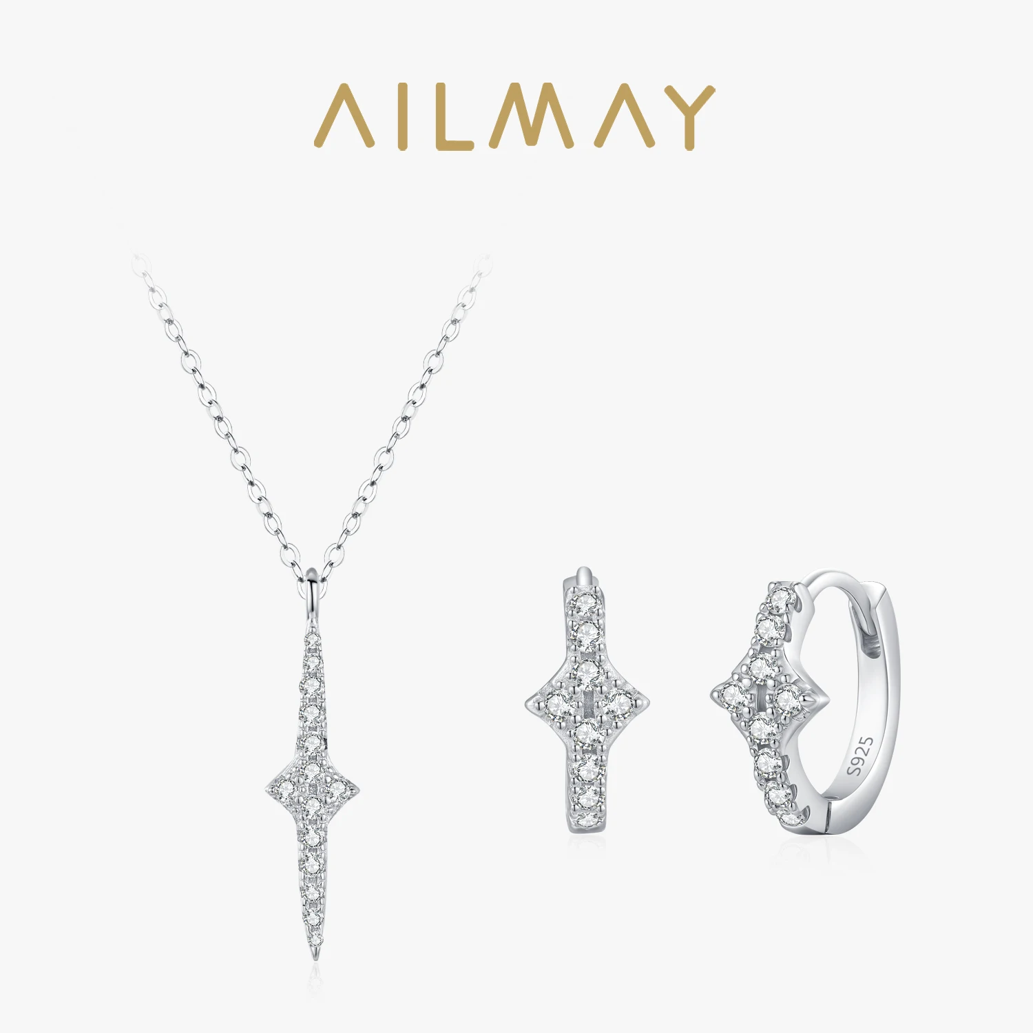 

Ailmay 925 Sterling Silver Jewelry Set For Women Accessories Star Zircon Hoop Earrings Necklaces Fashion Party Jewelry Gift