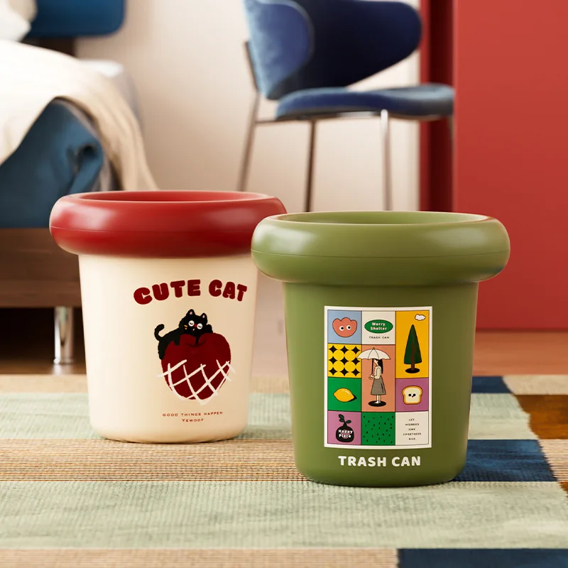 

[Brand] 2025 New Dopamine Cat Style Press-Ring Trash Can - Household Organizer for Kitchen, Bathroom & Living Room