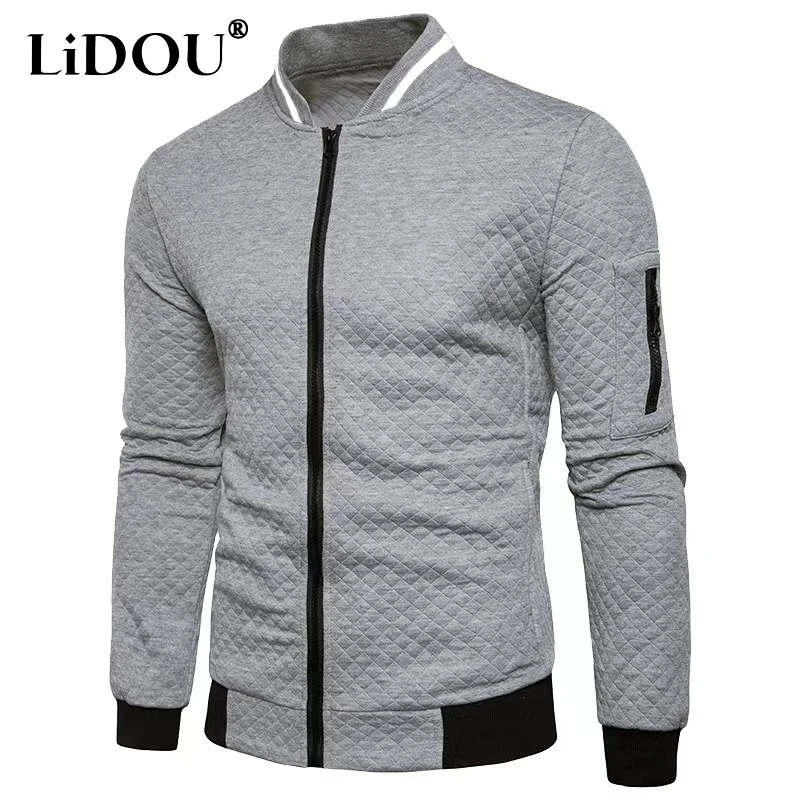 2023 Spring Autumn New Solid Color Stand Collar Long Sleeve Zipper Jacket Man High Street Fashion Casual Loose All-match Outwear