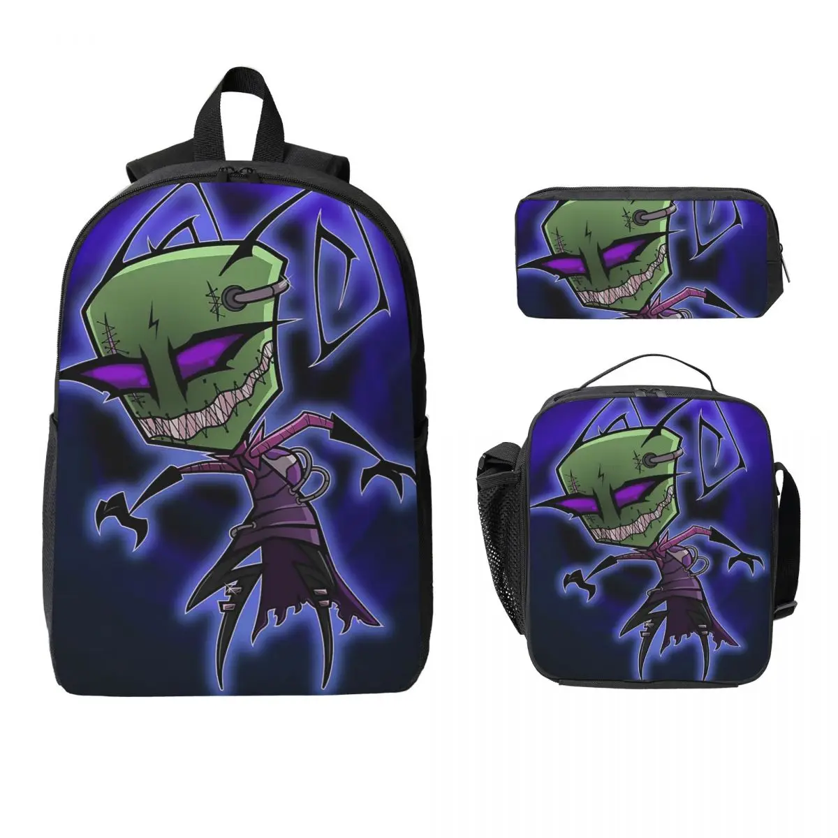 Invader Zim 8 Backpack Student Boys Girls BookBag School Bag Laptop Shoulder Bags 3ps Insulated Lunch Bag Pencil Case