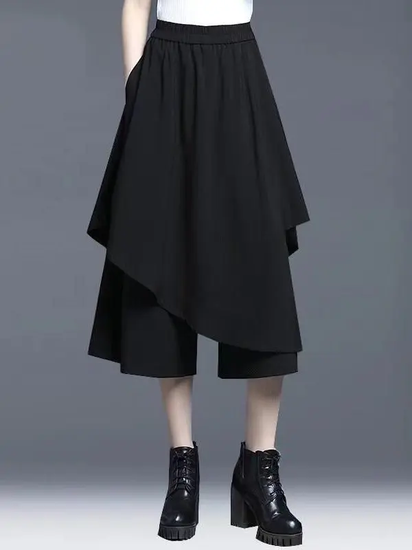 

Black Wide Leg Pants Women's Loose Fit Casual Trousers Thin Summer Fashion Hong Kong Style Seven-Foot Skirt Pants