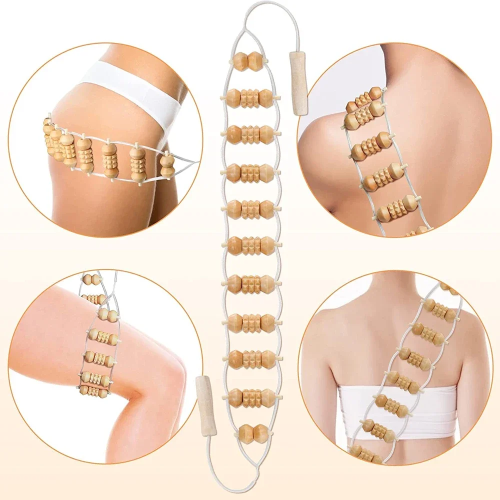 1pcs  Wooden Therapy Massage Tool Back Massager Roller Rope for Body Shaping Pain Relief Wooden Treatment
